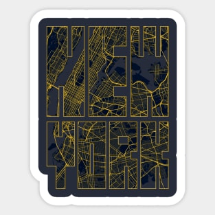 New York, USA City Map Typography - Gold Art Deco Sticker